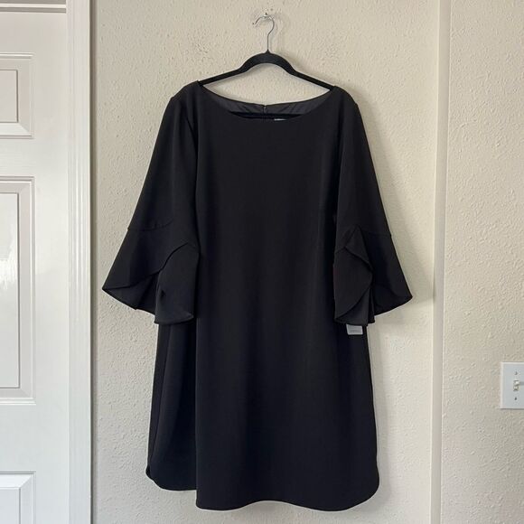 Vince Camuto Black Ruffle Tulip Sleeve Mini Shift Dress NEW Plus Size 20W - Picture 4 of 11